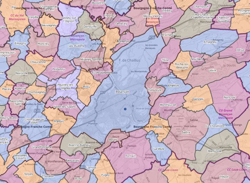 Alentours de Besancon - Admin express et IRIS